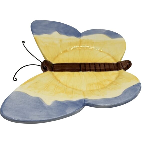 Yankee Candle Butterfly Ceramic Jar Holder 6.5"x5" Serene Blue Yellow Home Decor - Picture 7 of 10